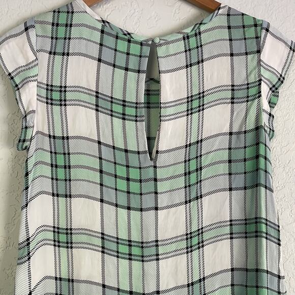 Joie 100% Silk Kelly Green Black Plaid Top Goth Prep School Academia Twee - Picture 6 of 6